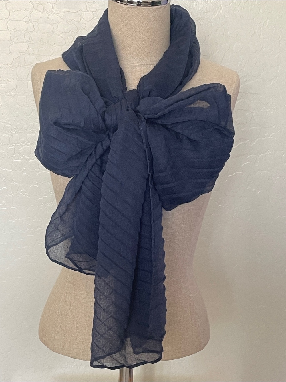 West Loop Navy Pleated Lightweight Sheer Scarf Wrap